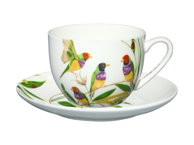 Maxwell & Williams Eloise Short Lyric Cup & Saucer 240ml Gouldian Finch Gift Boxed