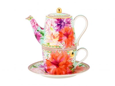 Maxwell & Williams Teas & C's Dahlia Daze Tea for One With Infuser 340ML Sky Gift Boxed