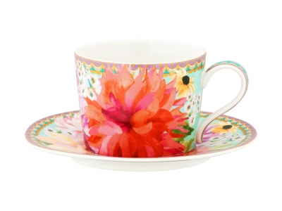 Maxwell & Williams Teas & C's Dahlia Daze Cup & Saucer 240ML Sky Gift Boxed