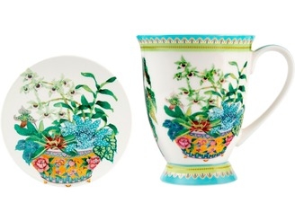 Maxwell & Williams Gabby Malpas Jardin Mug & Coaster Set 300ML Orchid Gift Boxed