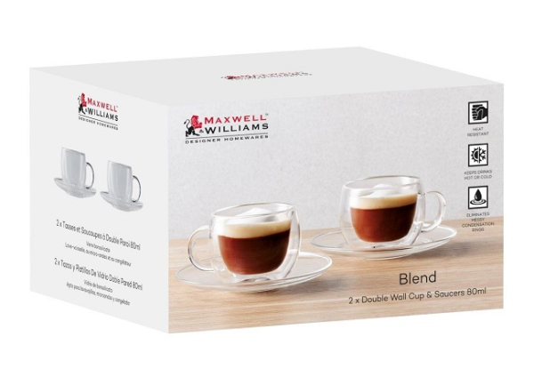 Blend Double Wall Cup & Saucer 80ML Set of 2 Gift Boxed