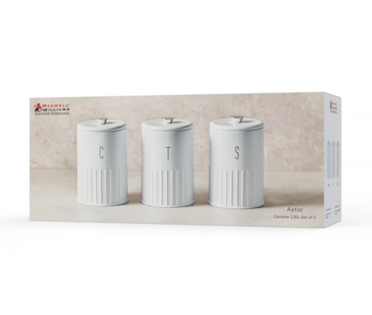 Maxwell & Williams Astor Canister Set of 3 White Gift Boxed