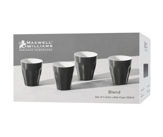 Maxwell & Williams Blend Sala Latte Cup 265ML Set of 4 Black Gift Boxed