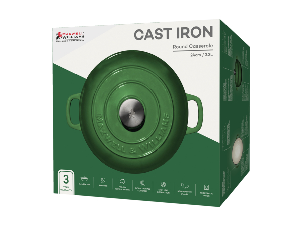 Maxwell & Williams Cast Iron Round Casserole English Racing Green 24cm Gift Boxed