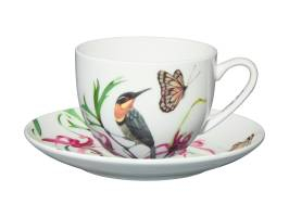 Maxwell & Williams Eloise Short Lyric Cup & Saucer 240ml Spinebill Honeyeater Gift Boxed