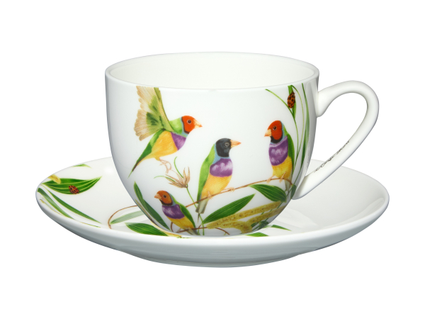 Maxwell & Williams Eloise Short Lyric Cup & Saucer 240ml Gouldian Finch Gift Boxed