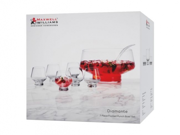 MW Diamante Footed Punch Bowl 8.5L 7pc Set Gift Boxed