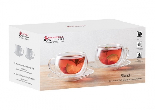 Blend Double Wall Cup & Saucer 270ML Set of 2 Gift Boxed